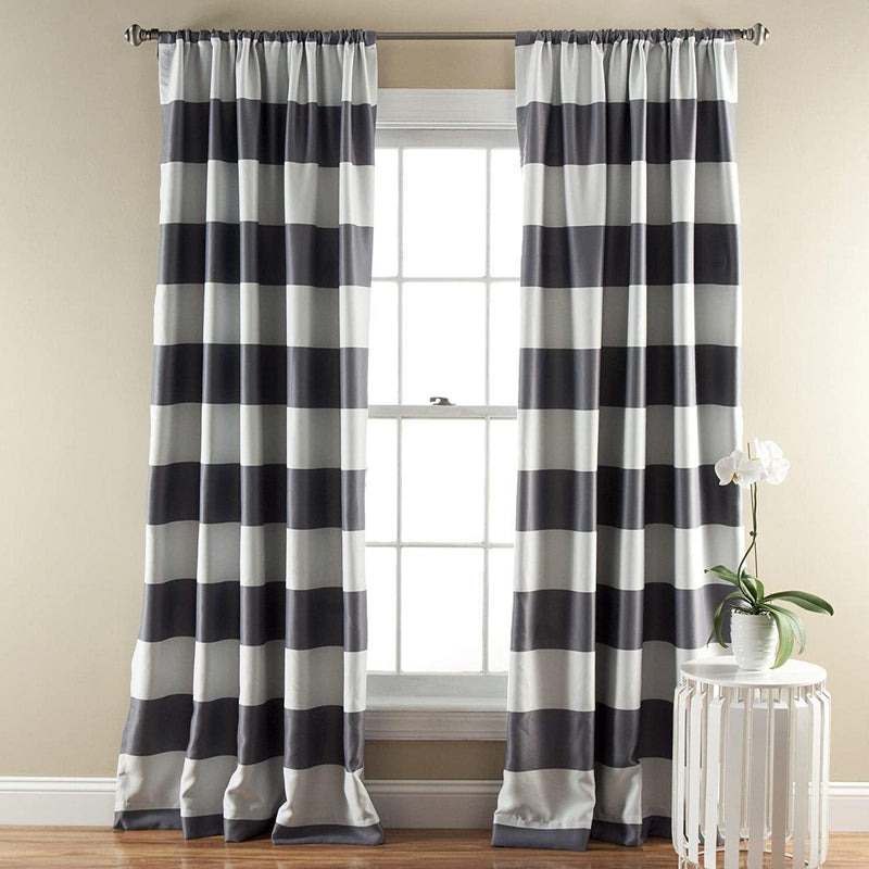 Grey Stripe Room Darkening 52 X 84 Inch Window Curtain ( Set of 2 )-Wholesale Beddings