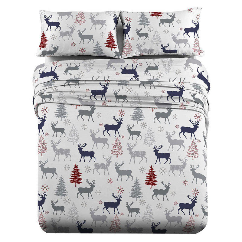 Heavyweight Printed Flannel Sheets 170GSM - Christmas Deer-Wholesale Beddings