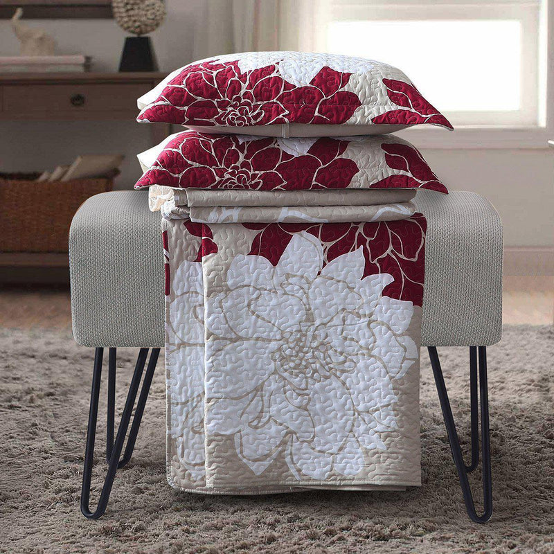 Helena Burgundy Reversible Oversize Quilt / Bedspread Set-Wholesale Beddings