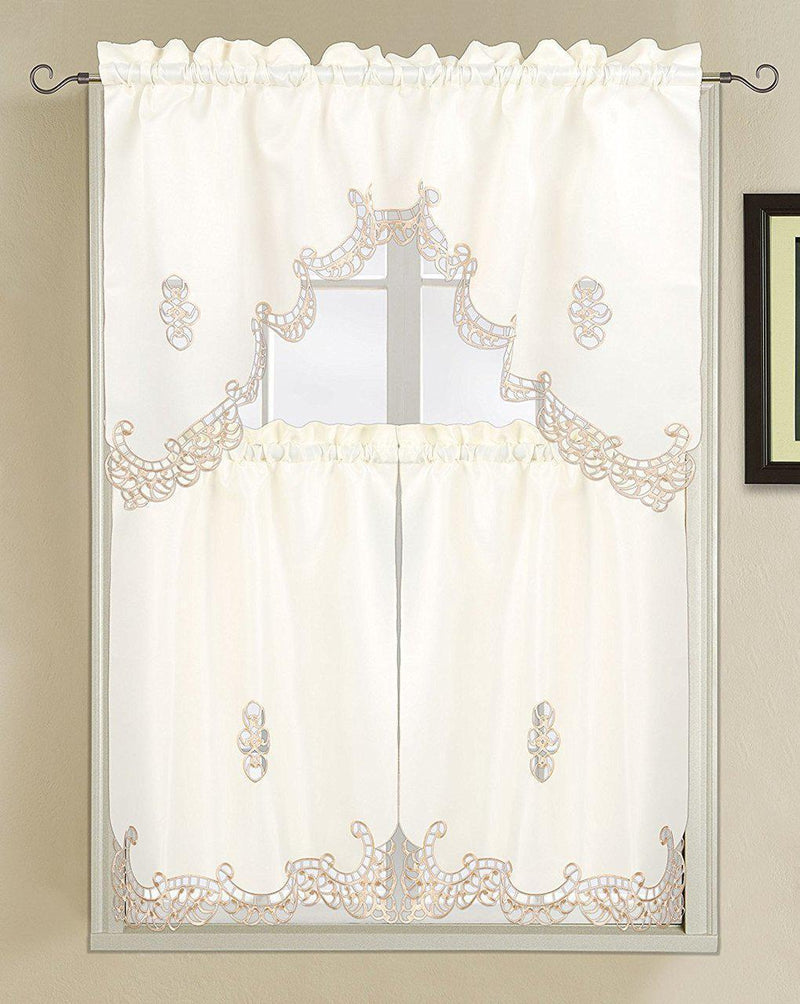 Holland Luxury Embroidered and Hand Cutwork Kitchen Curtain-Wholesale Beddings