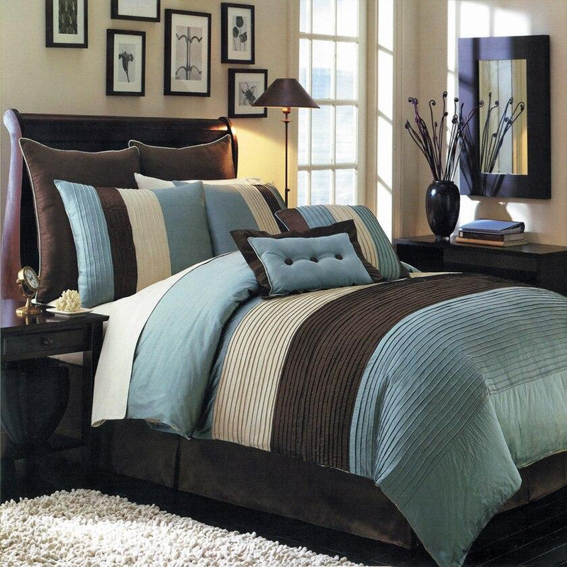 Hudson 6-8 Piece Blue Complete Comforter Set-Wholesale Beddings