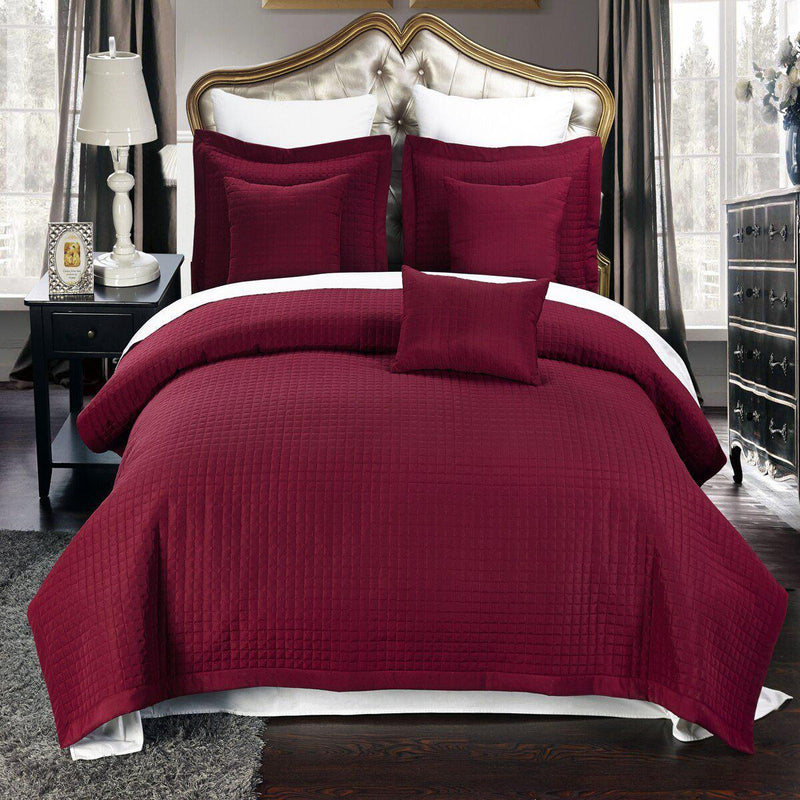 Luxury Checkered Quilted Wrinkle-Free 4-6 Piece Quilted Coverlet Sets-Wholesale Beddings