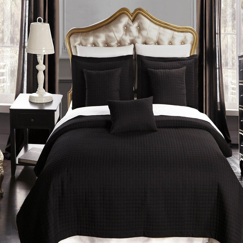 Luxury Checkered Quilted Wrinkle-Free 4-6 Piece Quilted Coverlet Sets-Wholesale Beddings