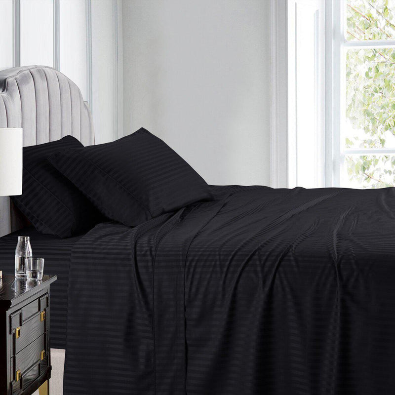 Luxury Split King Adjustable Bed Sheets 100% Cotton 600 Thread Count Damask Striped (Black)-Wholesale Beddings