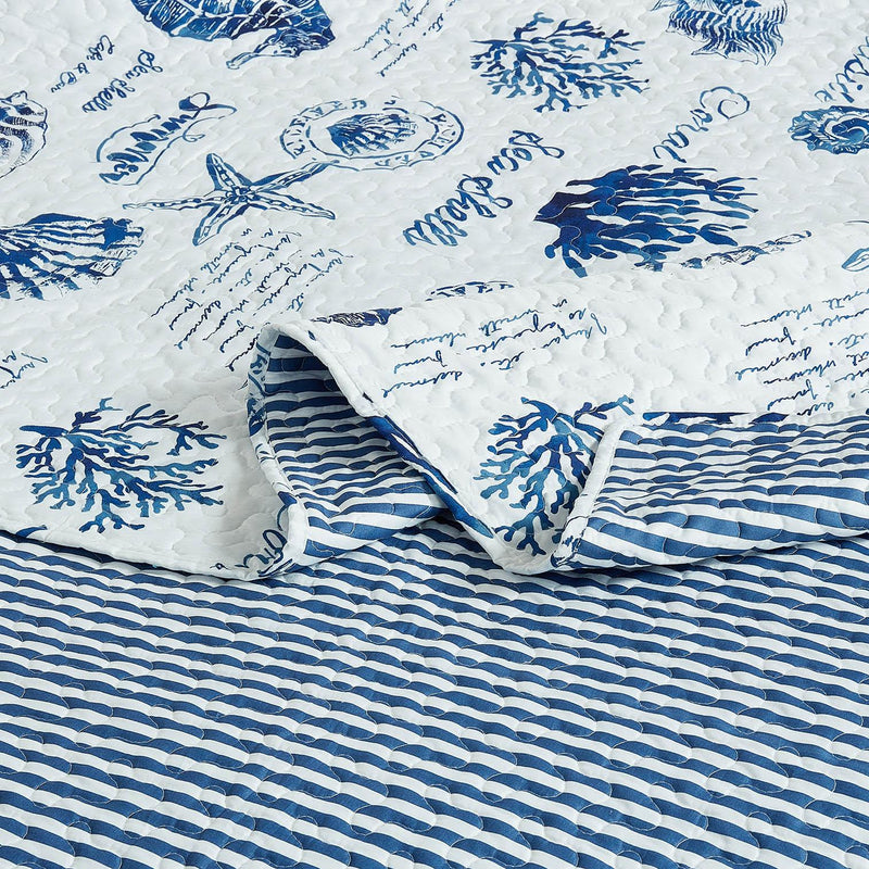 Nautical Sea Shells Quilt - Reversible Bedspread Set-Wholesale Beddings