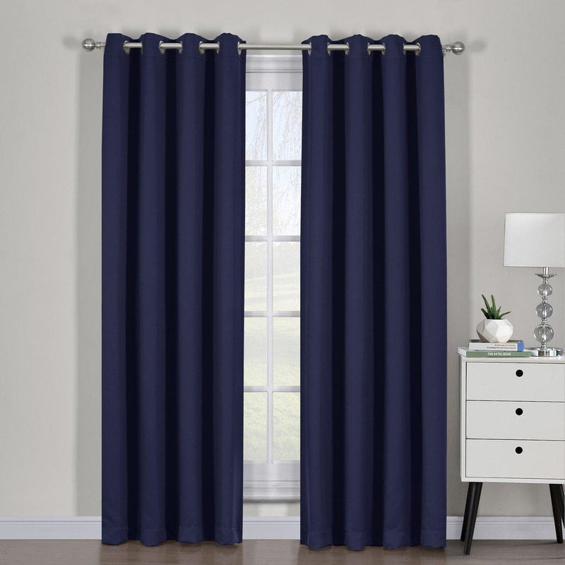 Navy Ava Blackout Weave Curtain Panels With Tie Backs Pair (Set Of 2)-Wholesale Beddings
