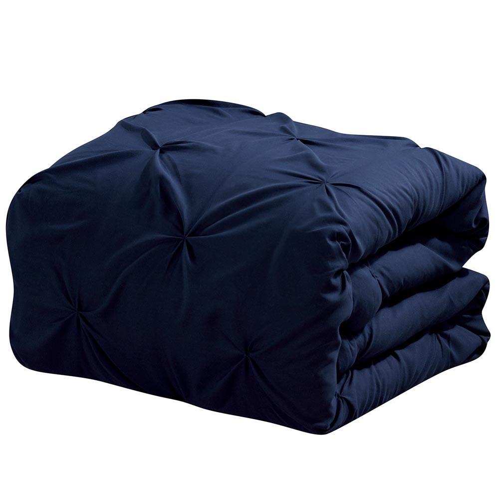 Navy Comforter Set Oxford Double Needle Soft Pinch Pleated