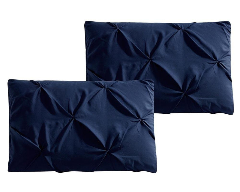 Navy Oxford Double Needle Luxury Soft Pinch Pleated Comforter Set-Wholesale Beddings