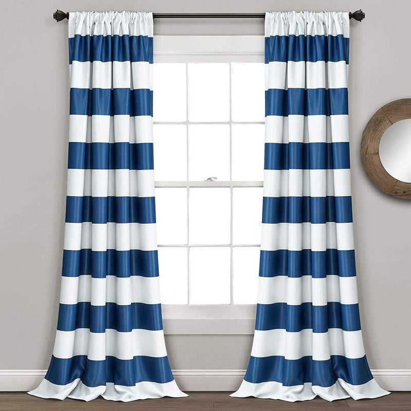 Navy Stripe Room Darkening 52 X 84 Inch Window Curtain ( Set of 2 )-Wholesale Beddings