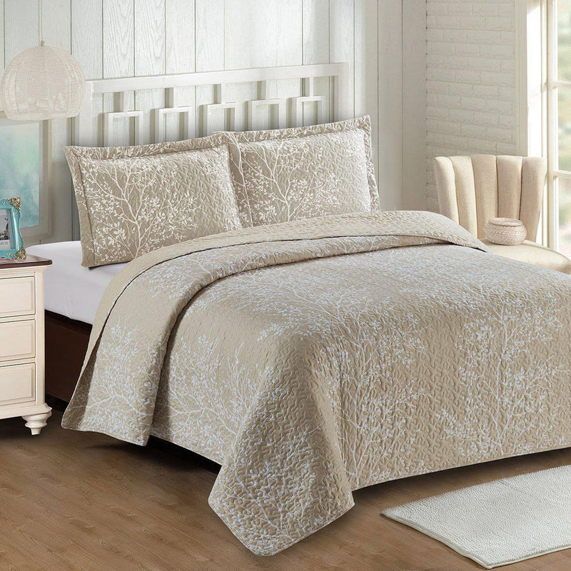 Odette Beige Lightweight Reversible Oversize Quilt / Bedspread Set-Wholesale Beddings
