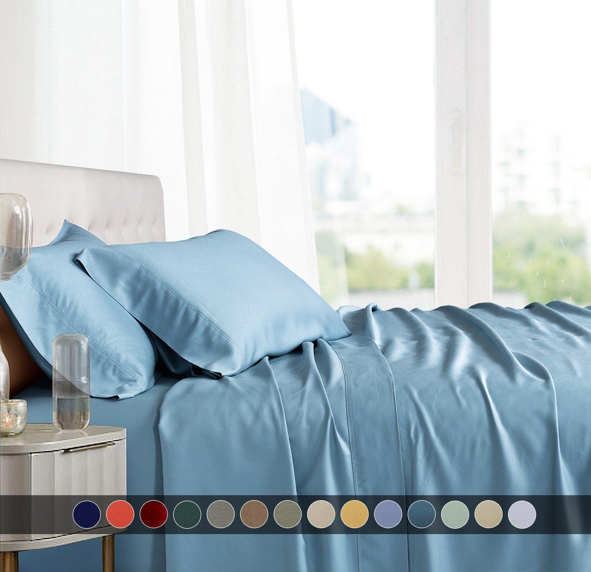 Olympic Queen Bamboo Sheets 100% Viscose Bed Sheet Set Teal Color