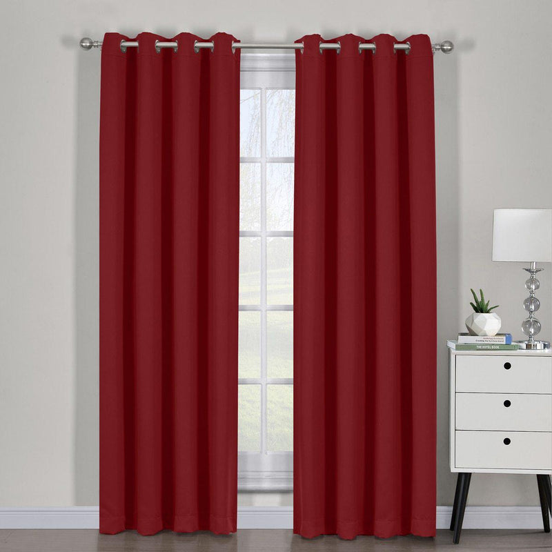 Pair Red Ava Grommet Blackout Weave Curtain Panels With Tie Backs (Set Of 2)-Wholesale Beddings