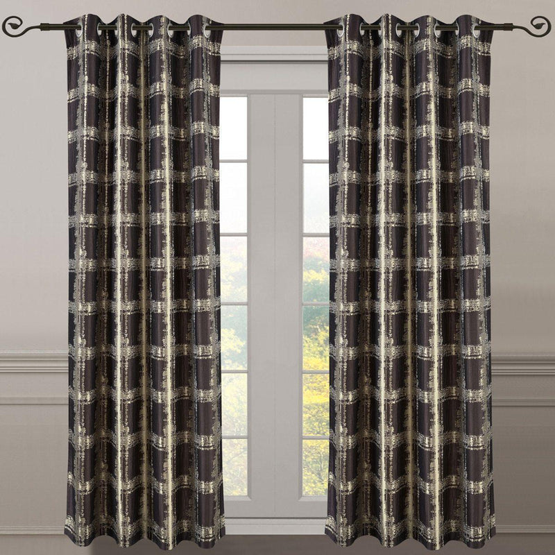 Pair (Set of 2) Top Grommet Window Curtain Panels Abstract Jacquard Studio, 104 Inches Total Width-Wholesale Beddings