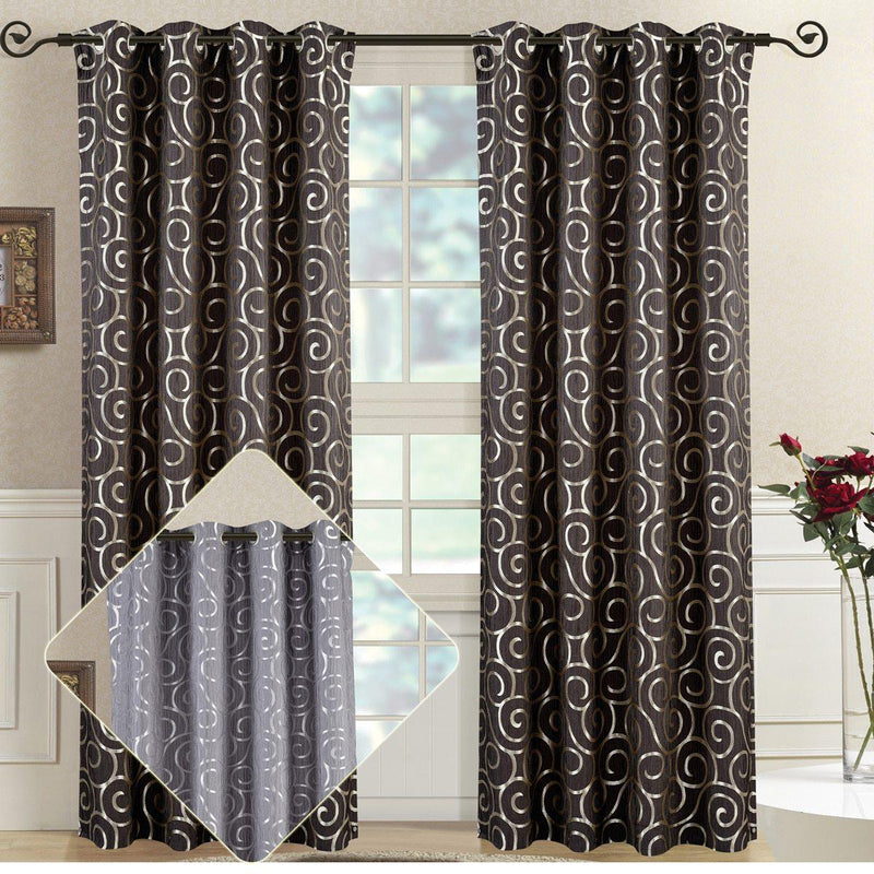 Pair (Set of 2) Top Grommet Window Curtain Panels Abstract Jacquard Tuscany, 104 Inches Total Width.-Wholesale Beddings