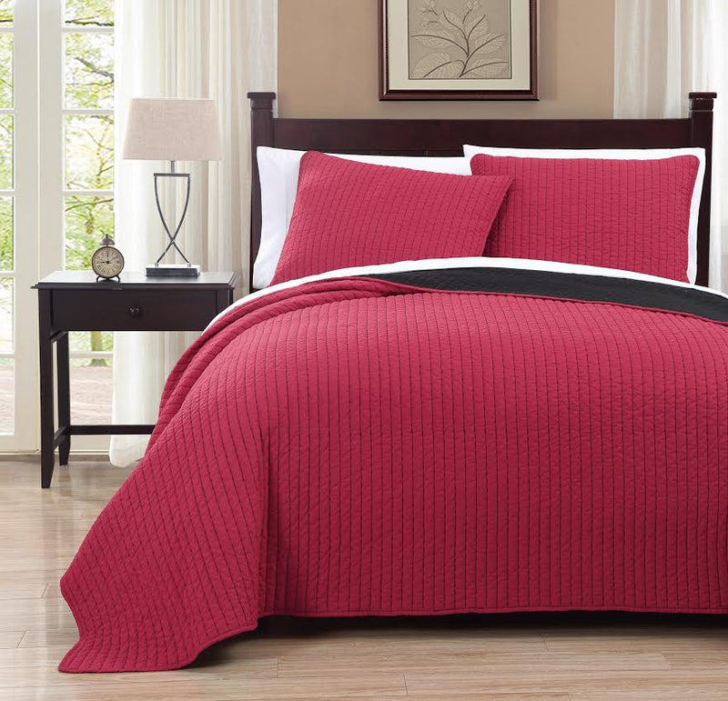 Red/Black Project Runway Oversized Reversible Quilted Coverlet Set (Full/Queen)-Wholesale Beddings