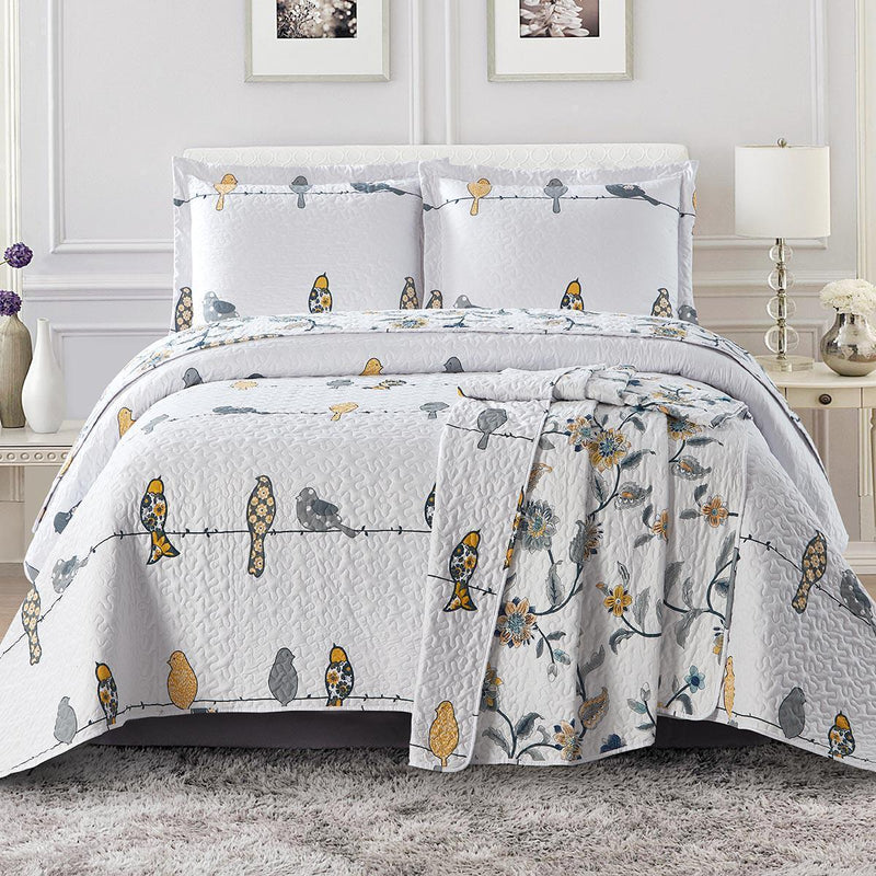 Reversible lightweight Oversize Quilt Set - Ayat Birds-Wholesale Beddings