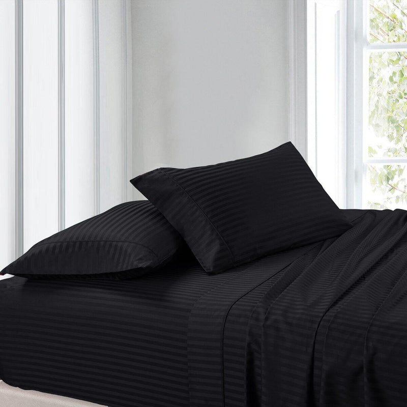 Split Adjustable Dual King Sheets 100% Cotton 300 Thread count - Striped-Wholesale Beddings