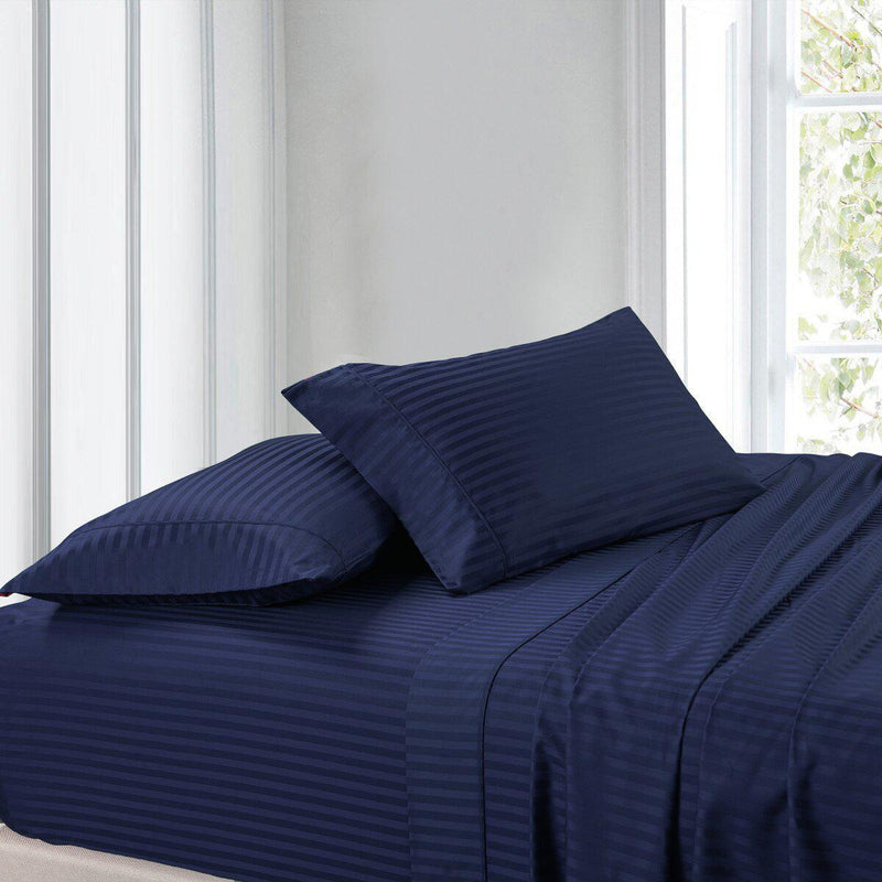 Split Adjustable Dual King Sheets 100% Cotton 300 Thread count - Striped-Wholesale Beddings