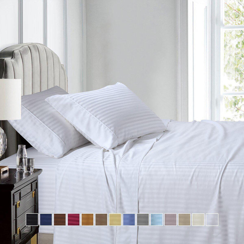 Split King Sheet Set Luxury 608 Thread Count Damask Stripe 100% Cotton-Wholesale Beddings