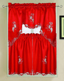 Sydney Luxury Embroidered and Hand Cutwork Kitchen Curtain 3 Piece Set-Wholesale Beddings