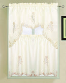 Sydney Luxury Embroidered and Hand Cutwork Kitchen Curtain 3 Piece Set-Wholesale Beddings