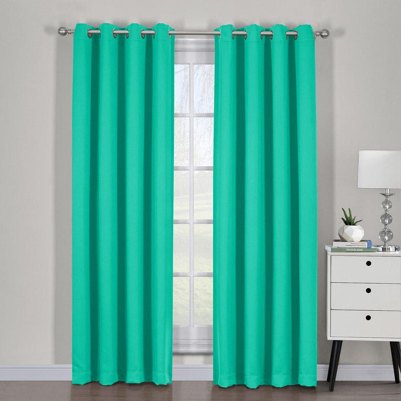 Turquoise Ava Blackout Weave Curtain Panels With Tie Backs Pair (Set Of 2)-Wholesale Beddings
