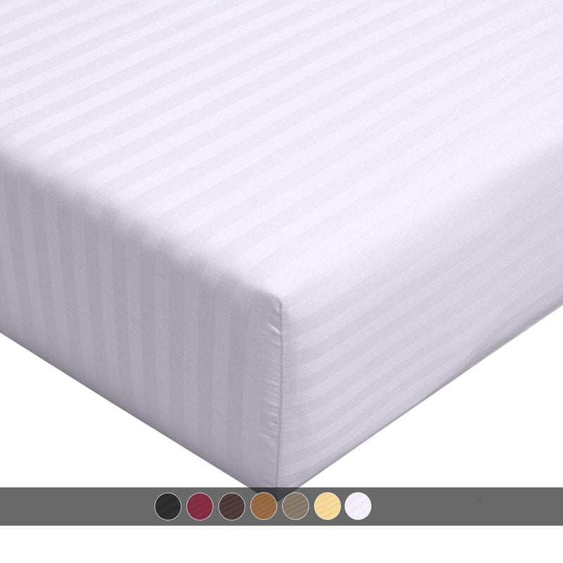 Twin Xl 100% Cotton Fitted Sheet 300 Thread Count Damask Striped ( Fitted Sheet Only)-Wholesale Beddings