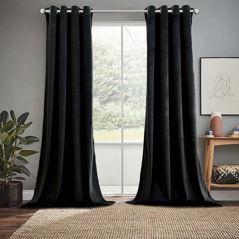 Velvet Heavyweight Grommet Curtain Panels (Set of 2)-Wholesale Beddings