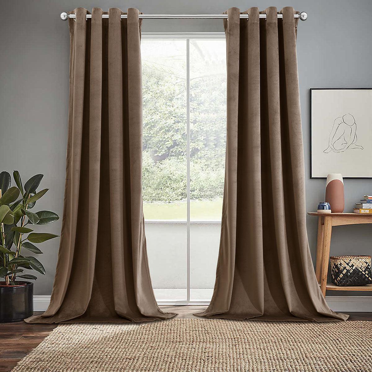 Royal Hotel Bedding Velvet Blackout Curtain Panels Top Rod Pocket Heavyweight, Solid Panels Soft Velvet Window Drapes, Set of 2 Pieces, 84 inches Long Curtains, Chocolate