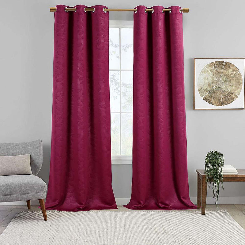 Virginia Leafy Design Blackout Weave Grommet Curtain Panels (Set of 2)-Wholesale Beddings