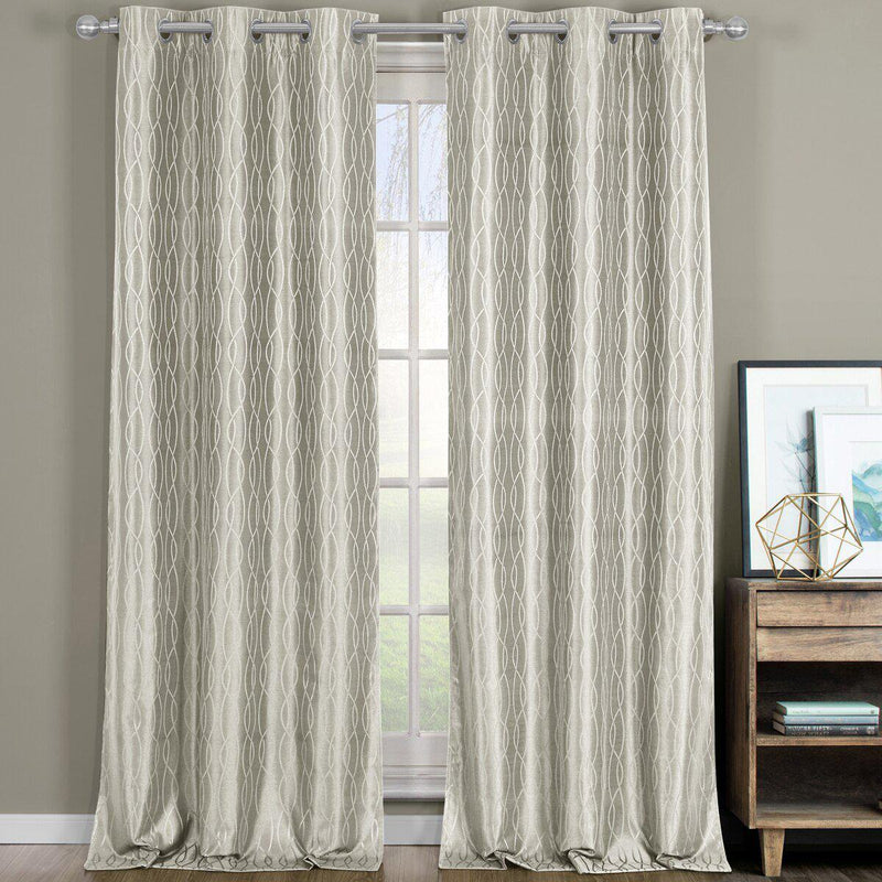Voyage Jacquard Thermal Blackout Grommets Curtain Panels (Set of 2) in 63, 84, 96 OR 108 inch long-Wholesale Beddings