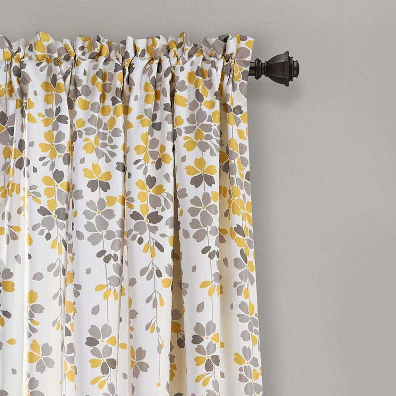 Weeping Flowers Room Darkening Curtain Panel Pair - 84 Inches Long - Yellow/Grey-Wholesale Beddings